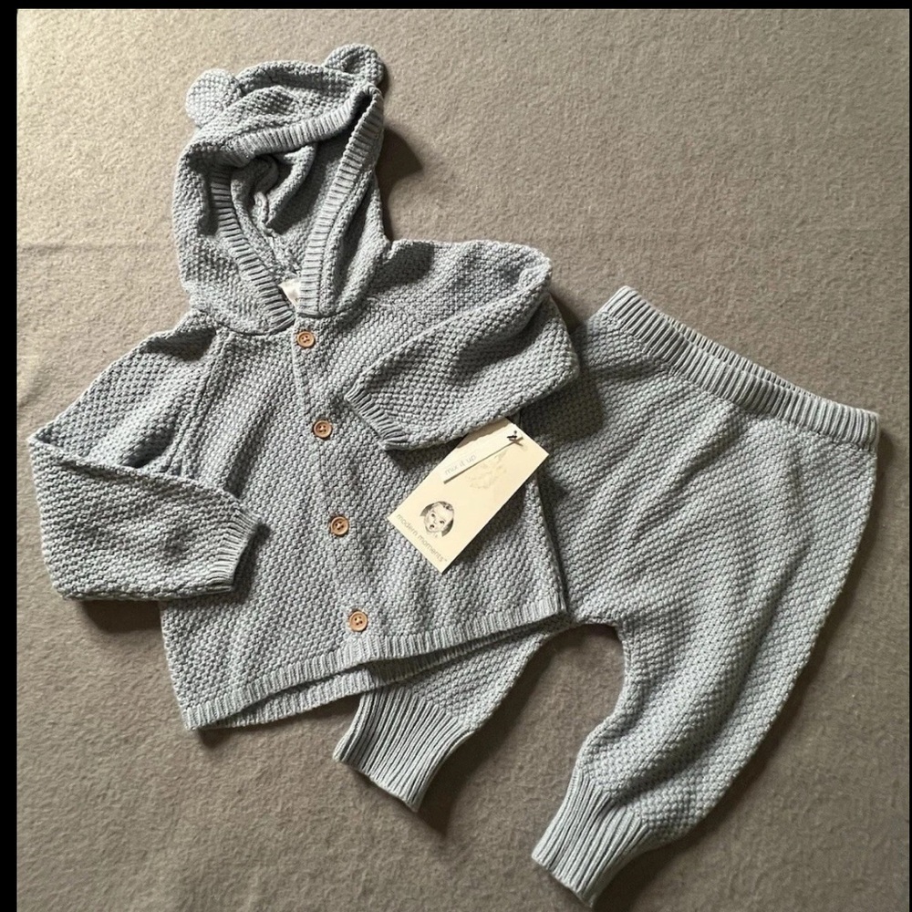 NEW Gerber Modern Moments Knit Baby Outfit Unisex Boy Girl 3-6 Months Blue Bear